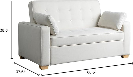 Serta Ainsley 66.5" Convertible Sleeper Loveseat, Full Size, Dreamcoil Comfort, Soft Woven Fabric, Oyster