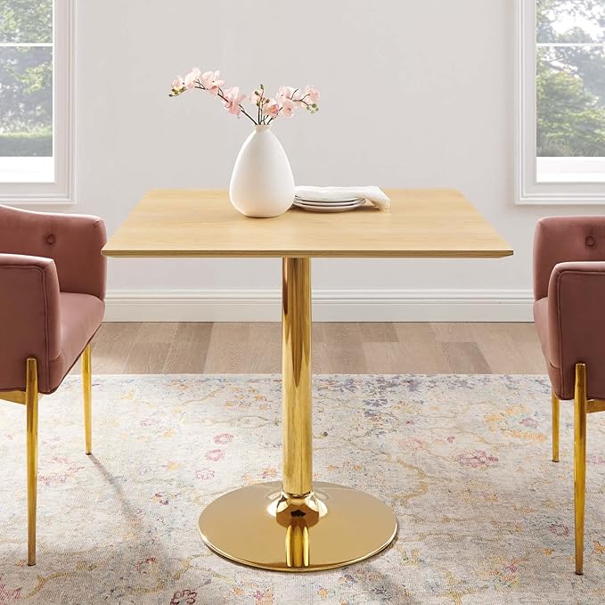 Modway Verne Square Wood Grain 35" Dining Table in Gold Natural