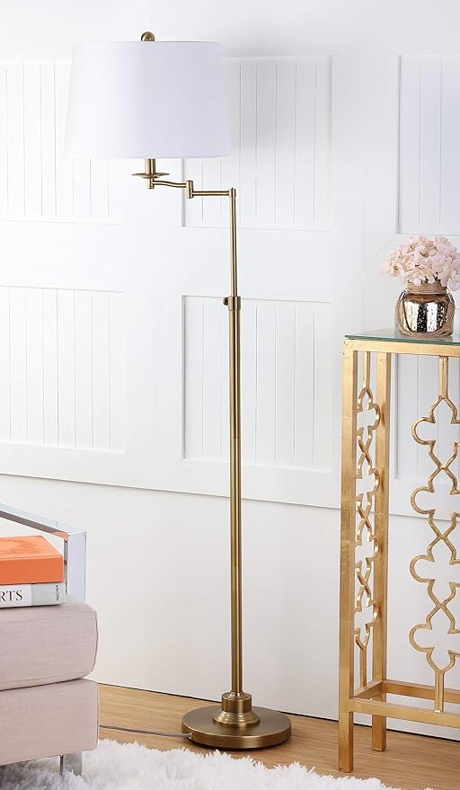 SAFAVIEH Lighting Collection Nadia Traditional Farmhouse Swivel Swing Arm Gold 64-inch Adjustable Height Living Room Bedroom Home Office Standing Floor Lamp (LED Bulb Included)