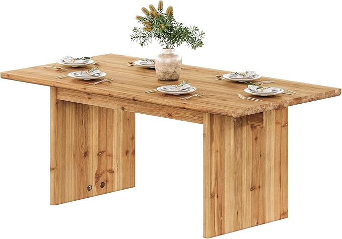 LITTLE TREE Solid Wood Dining Table for 6, 63 Inches Farmhouse Rectangle Kitchen Dinner Tables for Dining Room, Kitchen, Living Room, Rustic Brown