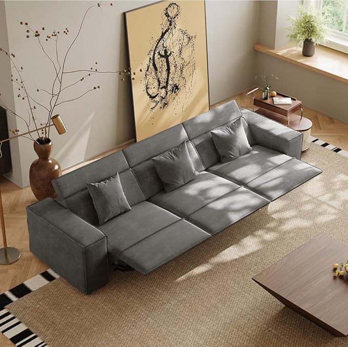 115" Power Sofa for Living Room, Electric Recliner Seats, Sofa with Pillows, Mid Century Modern Seats, Sectional Sofas with Recliners, Free Combination for Home, Dark Grey