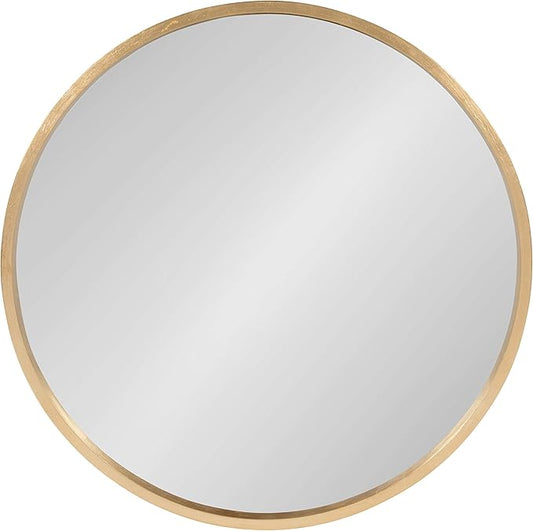 Kate and Laurel Travis Round Wood Wall Mirror, 21.6" Diameter, Gold, Modern Glam Wall Décor Accent