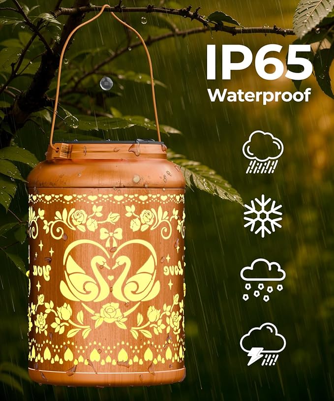Solar Lanterns Outdoor Waterproof Decorative Garden Solar Lights Outdoor,Hanging Hollow Out Metal Ornaments Decor for Outside Lawn,Patio,Balcony,Yard Unique Gifts for Women Valentine Day Gifts