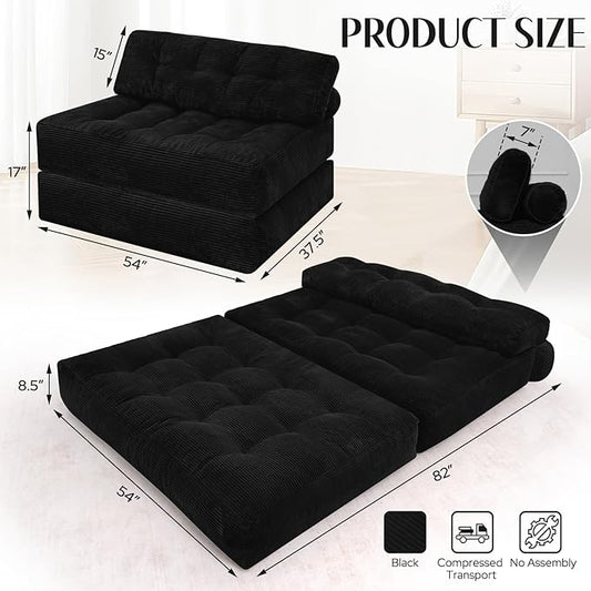 HABUTWAY Folding Sofa Bed, Foldable Floor Sofa Lounge w/Dual-Pillow & Handle, Convertible Sleeper Chair Bed w/Back Support for Living Room, Bedroom, Apartment, Office, Black, Full