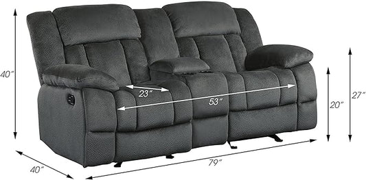 Lexicon Home Theater Seating, Wall Hugger Manual Reclining Loveseat with Center Console, Cup Holders, 2-Seat Dual Glider Recliner Loveseat for Living Room, 79" W Loveseat, Charcoal