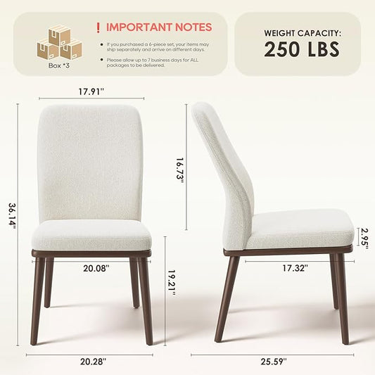 Upholstered Kitchen Chairs Set of 6, Modern Kitchen Chairs with High Back, Padded Fabric Dining Room Chair with Solid Wood Legs for Restaurant/Cafe/Home, Beige