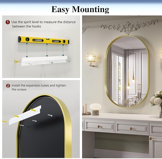Oval Mirror, 26"×38" Gold Oval Bathroom Mirror for Bathroom, Gold Vanity Mirror for Wall, Entryway, Living Room, Wall Mount Mirrors Hangs Vertical or Horizontal