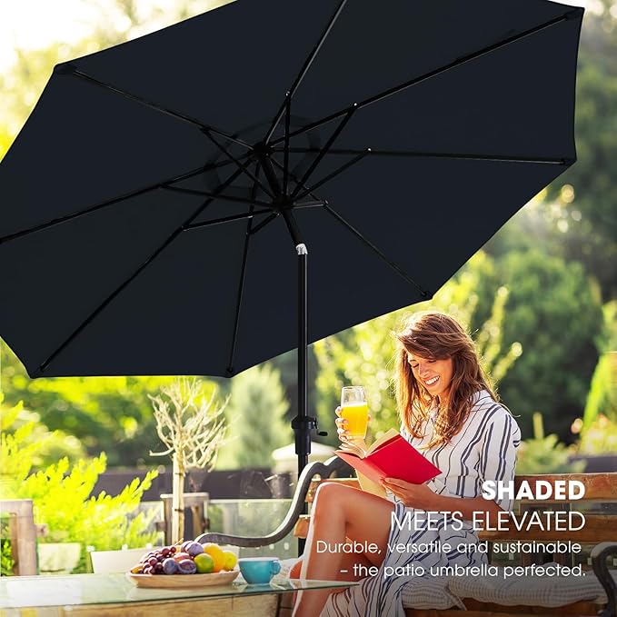 wikiwiki 10FT Patio Umbrella with Base, Outdoor Umbrellas with Base Included, 8 Sturdy Ribs, Waterproof Fade Resistant POLYESTER DTY Canopy for Deck, Lawn, Garden, Backyard & Pool, Navy