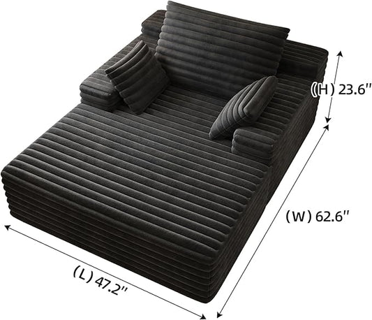 62.6" Oversized Chairs for Living Room Comfy Couches, Boneless Chaise Lounge Chair for Bedroom, Cozy Reading Chair Indoor Cloud Couch Small Sleeper Sofa Bed, No Assembly, Plush Corduroy, Black