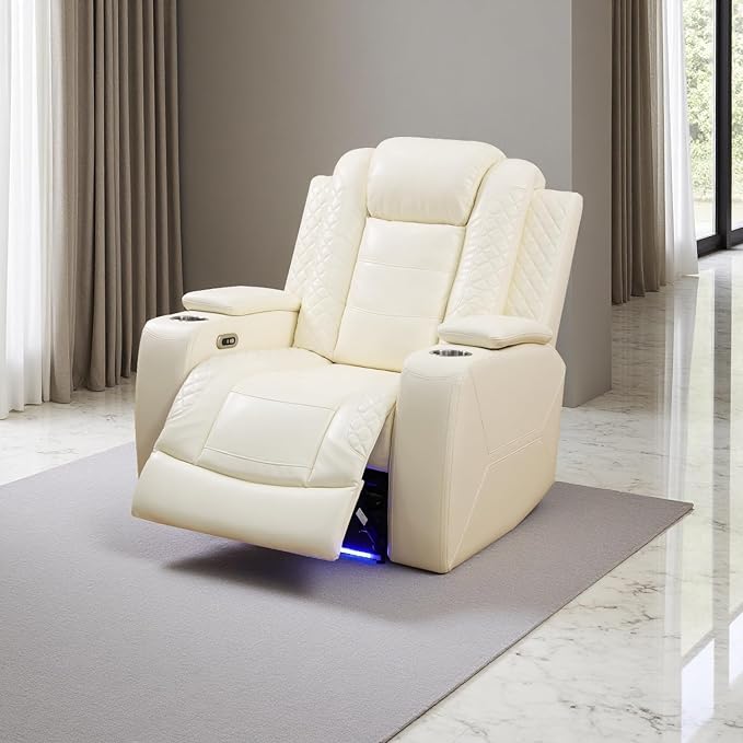 A Ainehome Living Room Furniture Reclining Sectional Sofa Set, Power Recliner Adjustable Sofa, Loveseat and Chair with USB Chargers/Storage Console for Living Room/Office/Home Theather(B-Off-White)