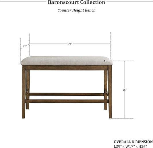Lexicon Baronscourt Farmhouse Small Entryway Bench - 39 Inch, Upholstered Counter Height Solid Wood Frame, Padded Top, Easy Assembly, 26" Seat Height, Farmhouse End of Bed Bench for Bedroom,Light Oak