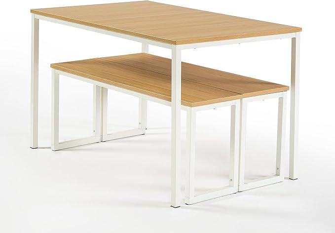 Zinus 48 Inch Louis Metal Frame Dining Table with Benches, 3 Piece Dining Set, Easy Assembly, White