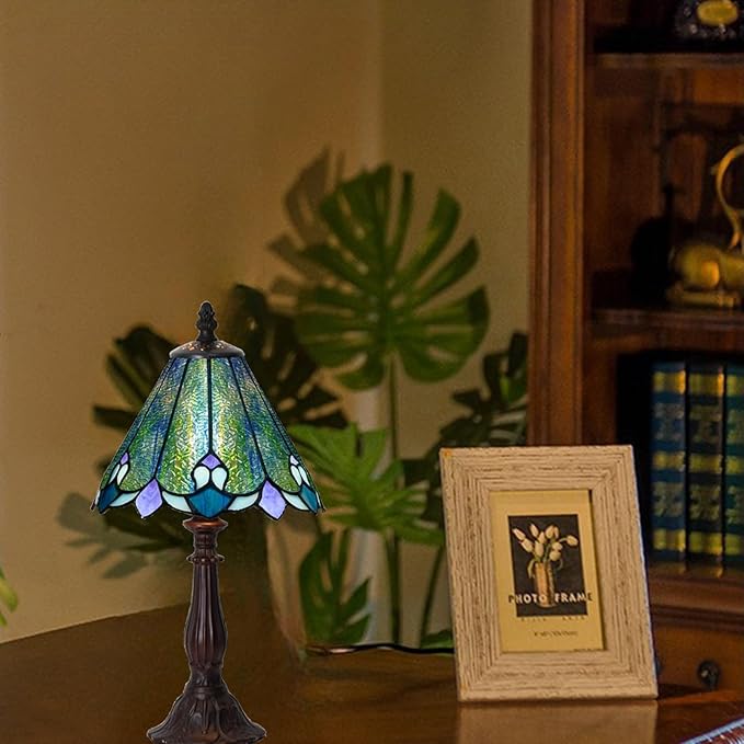 Tiffany Lamp Butterfly Stained Glass Bedside Nightstand Table Lamp,Handcrafted Small Lamps for Living Room Bedroom+3-Way Color Temperature LED Bulb,Gifts for Home Decor,6X6X13Inch