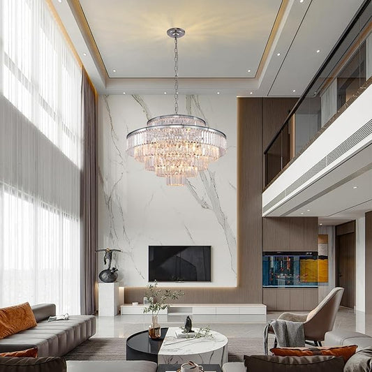 Crystal Chandelier Chrome Modern Luxury Pendant 7-Tier 31" Ceiling Lights Fixture for Dining Room, Living Room, Foyer