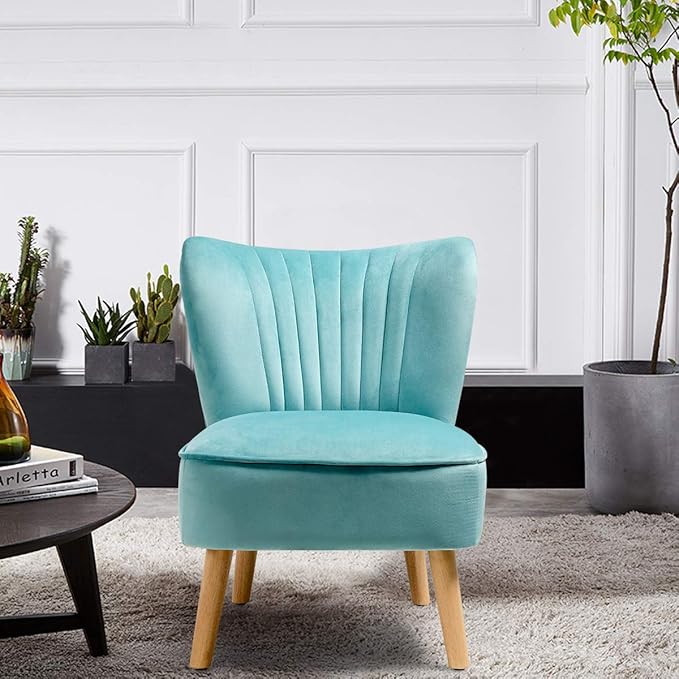 Giantex Velvet Accent Chair, Upholstered Modern Sofa Chair w/Wood Legs, Thickly Padded, Small Armless Wingback Club Chairs for Living Room Bedroom Furniture