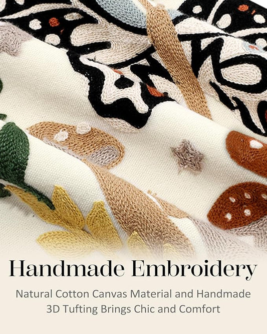 Embroidered Lumbar Pillow Cover - 20x12 Decorative Pillow Cover with Zipper Aesthetic Cute Design Boho Spring Summer Throw Pillowcase for Living Room Couch Sofa Bed, Butterfly Moon