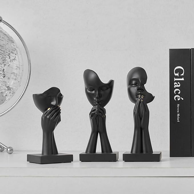 3 Pcs Black Decor Prayer Statues, Modern Prayer of Peace Figurines Shelf Decor Accents, Abstract Art Sculpture Home Decorations for Living Room Bedroom Office Bookshelf Coffee Table, Gifts for Women