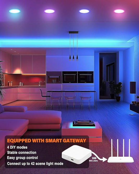 6Pack 6Inch Smart LED RGB Recessed Lighting, Color Changing Canless Downlight, 2700K-6500K, 2.4GHz Wi-Fi & Bluetooth, 12W 1200lm, Works with Tuya App, Alexa & Google Assistant, Gateway Included