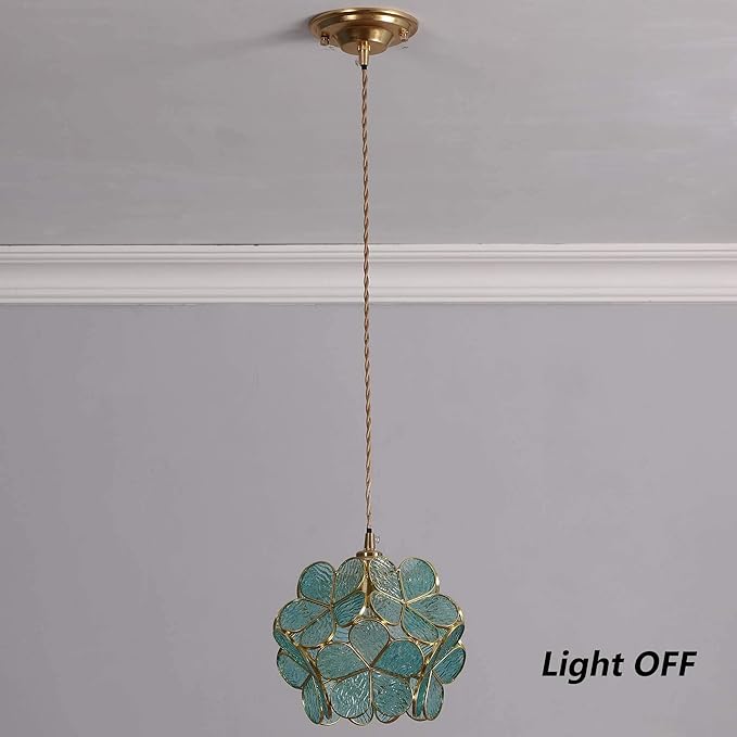 Bieye L10743 Petals Tiffany Style Stained Glass Ceiling Pendant Light with 8-inch Wide Lampshade (Textured Aqua Blue, 8" Cherry Blossom)