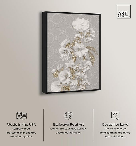 Art Remedy Floral in Classic Fashion Canvas Delicate Farmhouse Wall Art, Black Frame, 30" x 45"