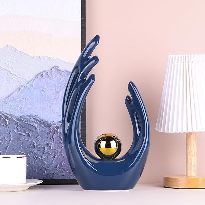 XMGZQ Navy Blue Decor - Mid Century Modern, Blue & Gold Accent, Table Decorations for Dining Room, Abstract Art Ceramic Statue