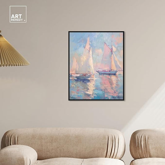 Art Remedy Set Sail Framed Sailing 1 Piece Canvas Wall Art, 21" x 25", Black Frame