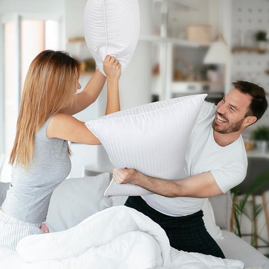 COZSINOOR Goose Feather Pillows Queen Size Set of 2 - Hotel Down Bed Pillow for Sleeping, Soft 600 TC Cotton Cover, Fluffy Support Surround Fill Down Alternative for Back, Stomach, Side Sleepers