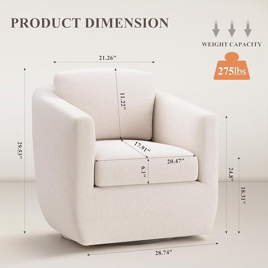 360° Swivel Accent Chair- Comfy Living Room Armchair No-Sag Foam & Sturdy Metal Base with Pillow, Fully Assembled Swivel Accent Single Sofa for Bedroom Living Room, Office, Beige