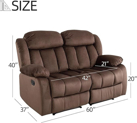 EBELLO Wall Hugger Reclining Loveseat, Classic and 2 Seat Recliner Couch with Overstuffed Arms and Back for Living Room, Bedroom, Daul Recliner Loveseat, Brown