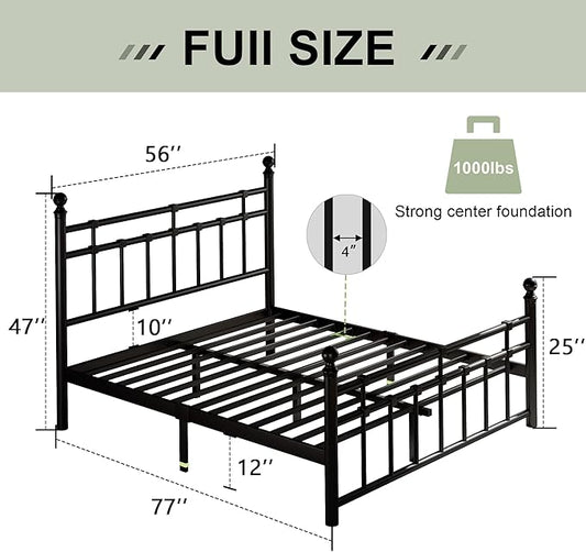 Feonase Full Size Metal Platform Bed Frame with Victorian Classic Iron-Art Headboard & Footboard, Heavy Duty Slats, 12" Under Bed Storage, No Box Spring Needed, Easy Assembly, Noise-Free, Black