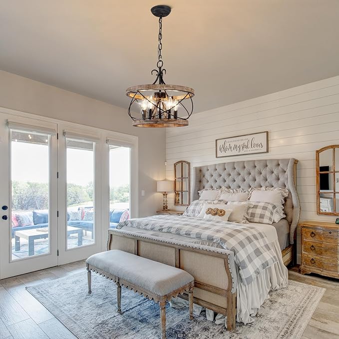 20'' Farmhouse Chandelier Light Fixture, 5-Light Dining Room Light Fixtures French Country Rustic Chandelier Over Table for Entryway Foyer Bedroom Living Room