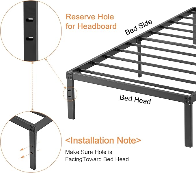 VECELO 16 Inch Twin Metal Platform Tall Bed Frame,Heavy Duty Steel Slat/Easy Assembly Mattress Foundation/No Box Spring Needed