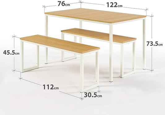 Zinus 48 Inch Louis Metal Frame Dining Table with Benches, 3 Piece Dining Set, Easy Assembly, White