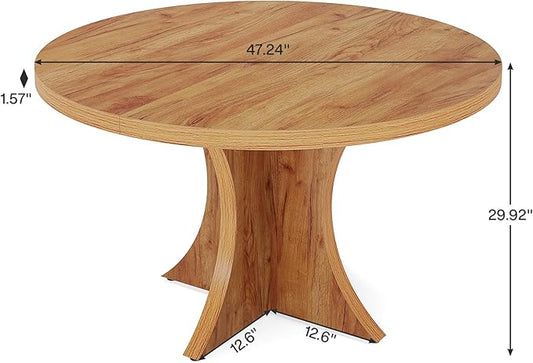 Tribesigns Round Dining Table for 4-6, 47.24-Inch Farmhouse Kitchen Table, Wood Dining Table with Pedestal Base, Small Dinner Table for Dining Room,Living Room, Small Space, Brown