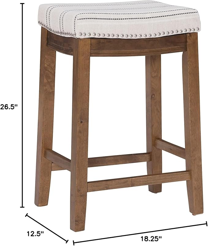 Linon Kingston Natural Wood with Upholstered Linen seat 24 Inch Seat Height Backless Counter Stool