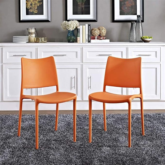 Modway Hipster Contemporary Modern Molded Plastic Stacking Two Dining Chairs in Orange