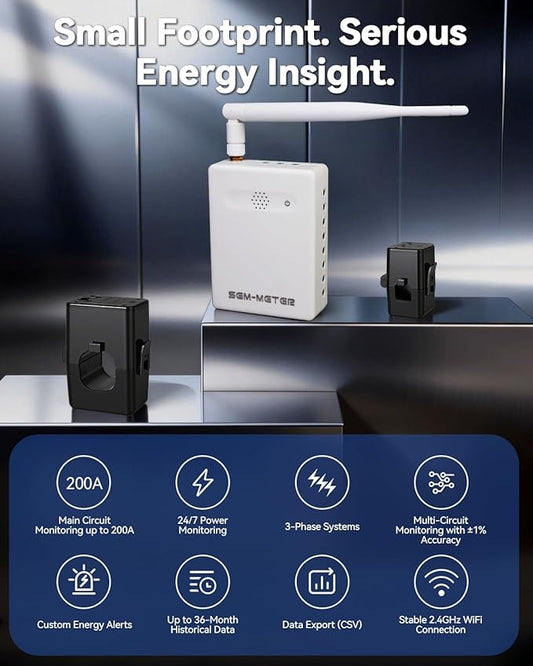 Smart Home Energy Monitor with 16 50A Circuit Level Sensors, Real-Time Power Usage & Electricity Cost Tracking, Ideal for Rental Homes & Shared Apartments, App History, Compatible with Home Assistant