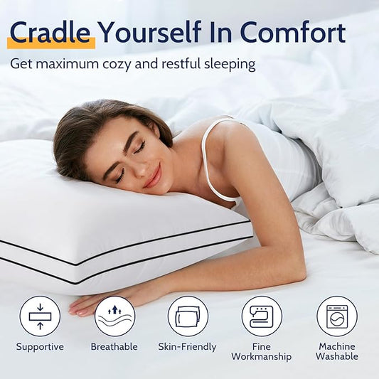 ROUMEA Pillows Queen Size Set of 2, Bed Pillows for Sleeping 2 Pack, Luxury Hotel Quality, Supportive Queen Pillows with Soft Down Alternative for Back Stomach Side Sleepers, Machine Washable