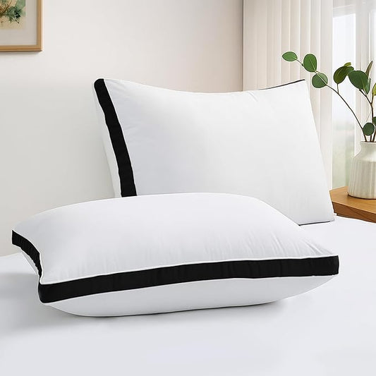 LUX Décor Gusseted Style Soft Hotel Pillows Set of 2 – for Side, Stomach & Back Sleepers - Down Alternative Hotel Bed Pillows – 100% Microfiber Cover, Virgin PSF Fill – Black, King 36x18
