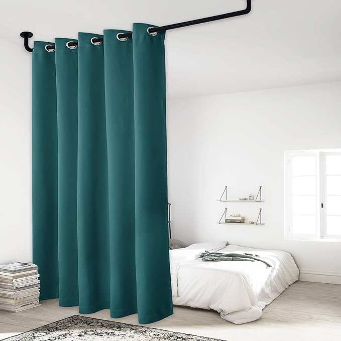 NICETOWN 100% Blackout Patio Sliding Door Curtain, Wide Lined Drape, Keep Warm Drapery, Sliding Glass Door Panel for Night Shift(Sea Teal, 1 Panel, 70 inches Wide x 95 inches Long