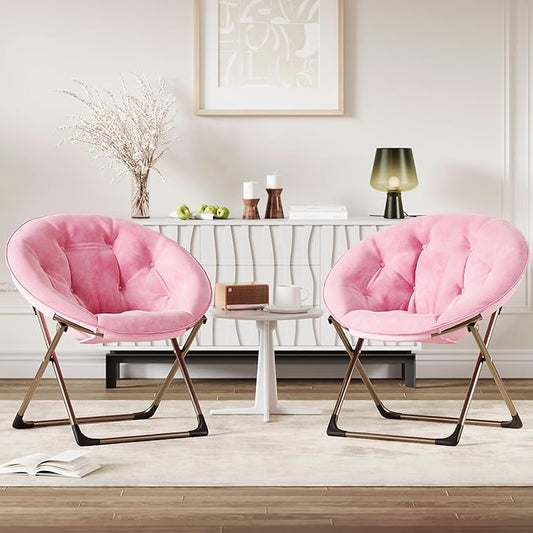 GAOMON Saucer Chair, Comfy Chair Faux Fur Lounge Moon Chair with Folding Metal Frame, Oversized Plush Flower Accent Seat for Adults, Teens & Kids, for Teens, Bedroom, Dorm or Living Room, Pink