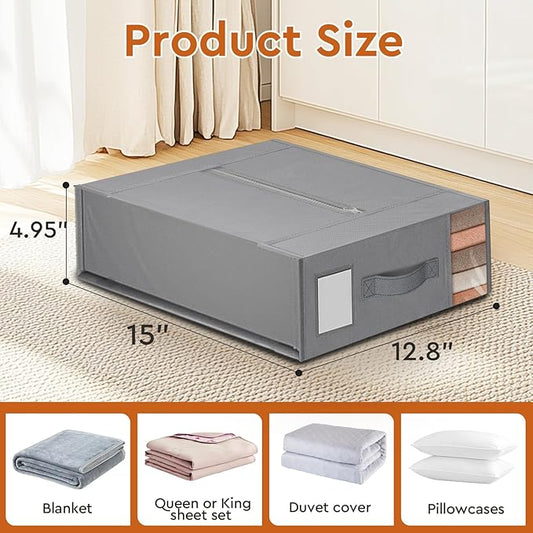 8 Pack Bed Sheet Closet Organizers and Storage,Sturdy Foldable Storage Containers with Window and Label,Storage and Organization for Bedding Sheets,Duvet Covers,Blankets (Grey)