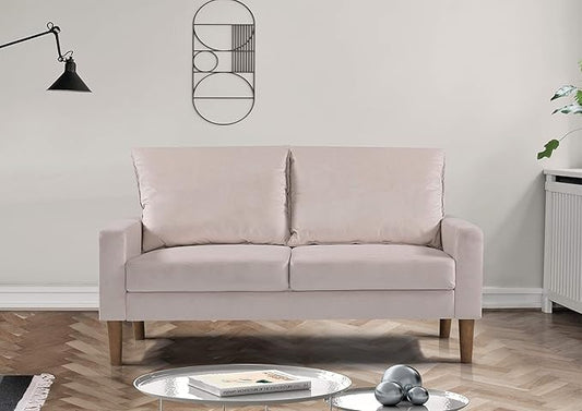 Container Furniture Direct Petit Mid Century Modern Velvet Loveseat for Small Spaces, Upholstered 2 Seater Couch for Living Room and Bedroom, Easy Assembly, White Ivory