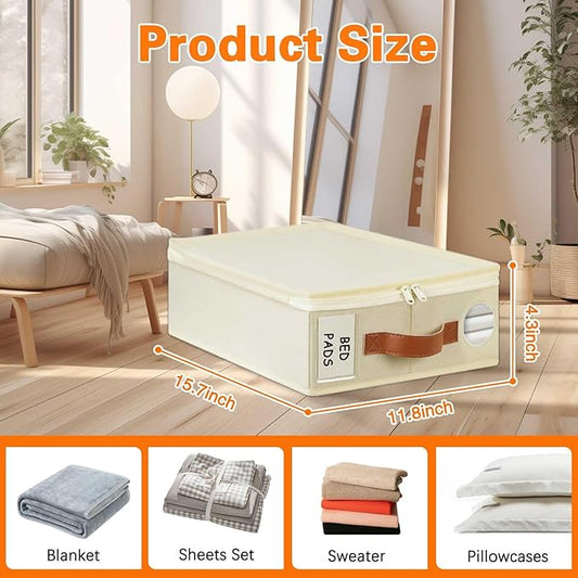 GhvyenntteS 6 Pack Sheet Organizers and Storage, Foldable Bed Sheet Organizers and Storage with Zipper, Handle, Window and Label (Queen & King Size)