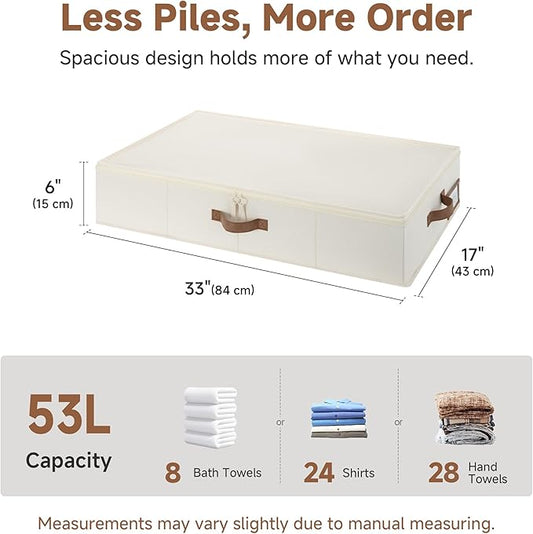 StorageWorks Underbed Storage with Lid, 2-Pack Under Bed Storage Containers for Clothes, Bedding, and Sweaters, Beige