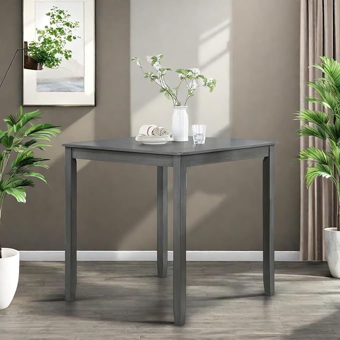 Dining Table for 4, Wooden Square Kitchen Table with Natural Woodgrain Finish, 36" H MDF Modern Dining Table with Solid Wood Tapered Legs and Rounded Corners, Easy Assembly, Gray
