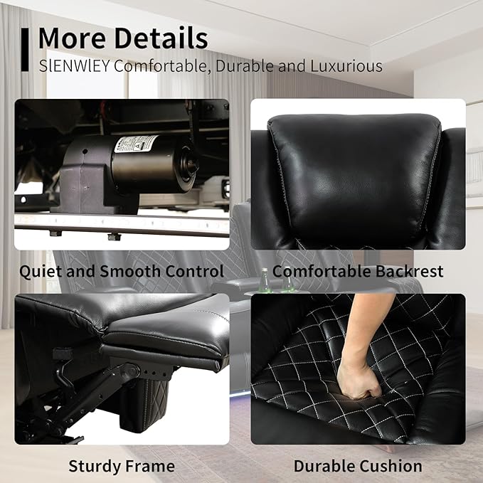 Power Leather Recliner Sofa with LED Light,74" Power Double Reclining Loveseat with Storage Console/Cup Holders/USB Port,2 Seater Leather Couch for Living Room Furniture(Black,Loveseat)