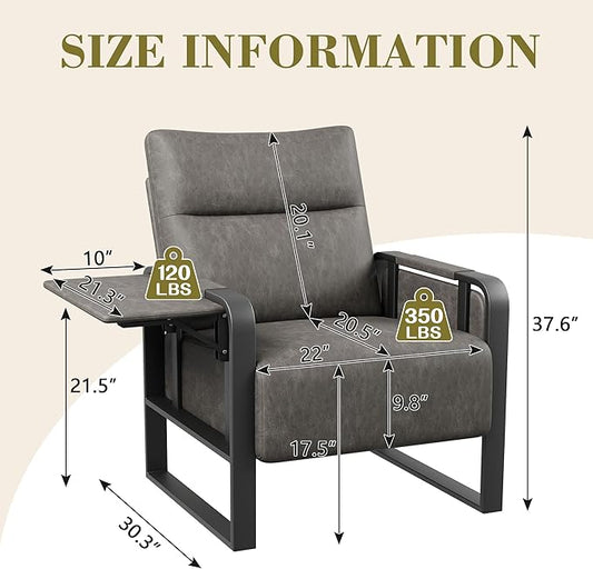 Modern PU Leather Accent Chairs Set of 2 Upholstered Armchairs with Side Table Leisure Side Chairs for Living Room Bedroom Office Grey