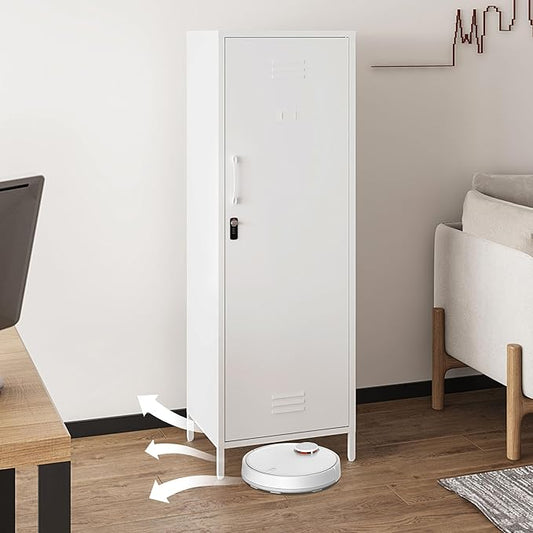 Metal Storage Cabinet, Steel File Locker with 3 Shelves 59.06-inch high for School, Living Room, Bedroom, Office (White, H59.06'')