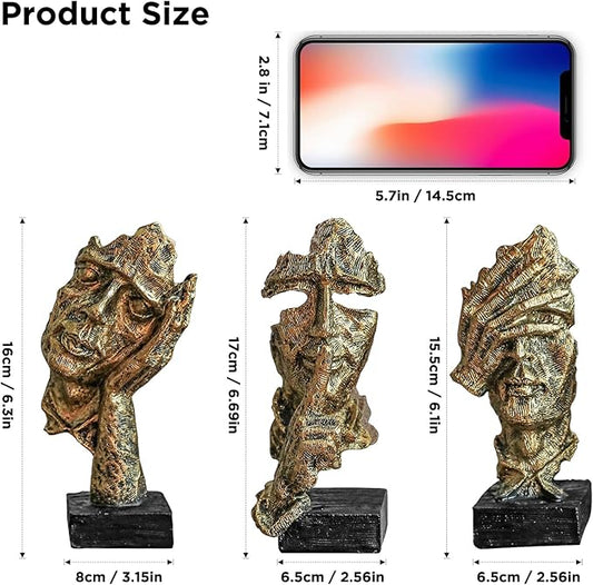 3 Pcs Thinker Statue, Silence is Gold Abstract Art Figurine, Modern Home Resin Decorative Objects Decor for Home Office Bookshelf Desktop,No Hear No See No Speak Knick Knacks